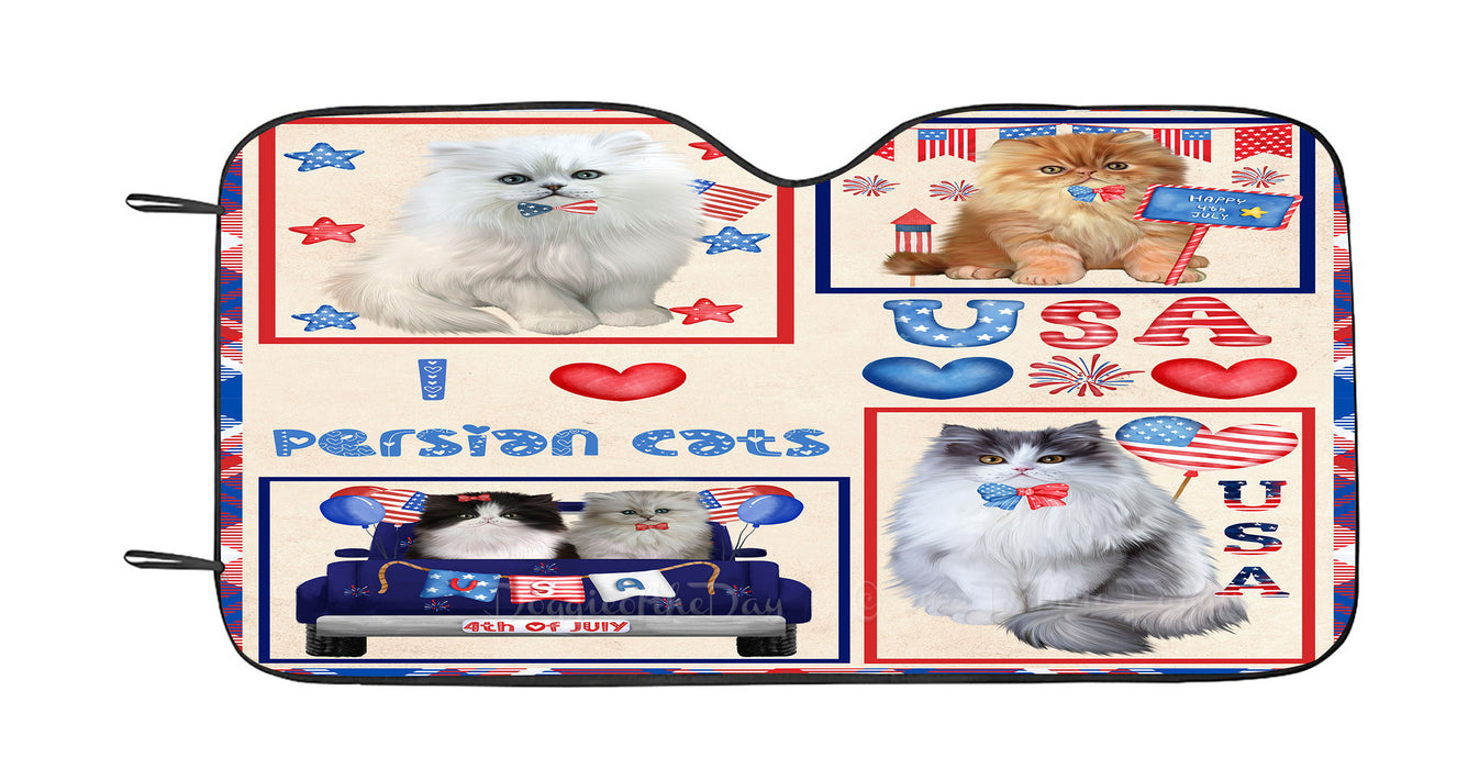 4th of July Independence Day I Love USA Persian Cats Car Sun Shade Cover Curtain