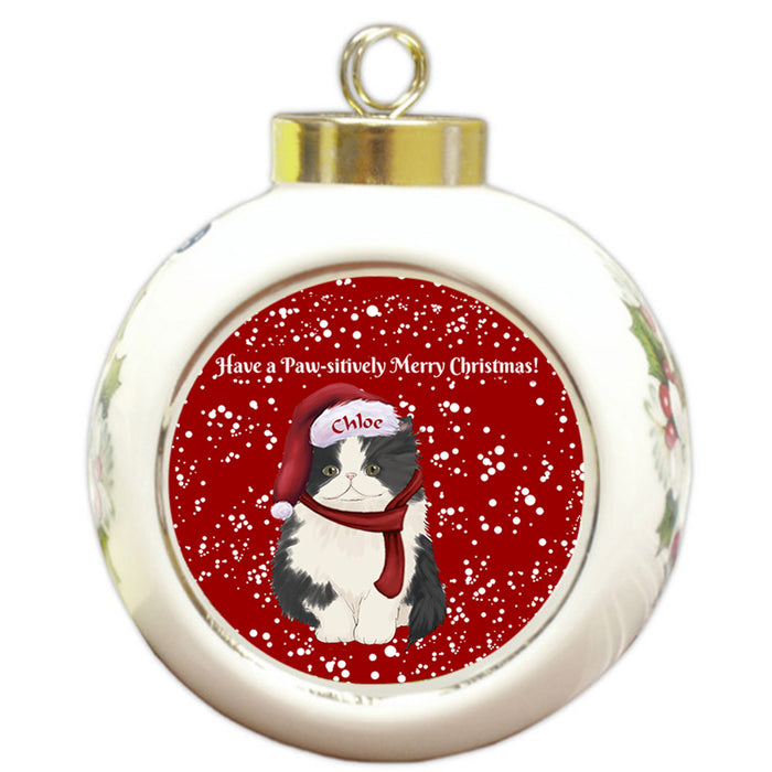 Custom Personalized Pawsitively Persian Cat Merry Christmas Round Ball Ornament
