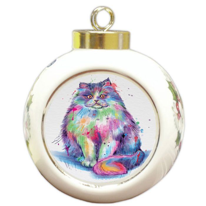 Watercolor Persian Cat Round Ball Christmas Ornament RBPOR58333