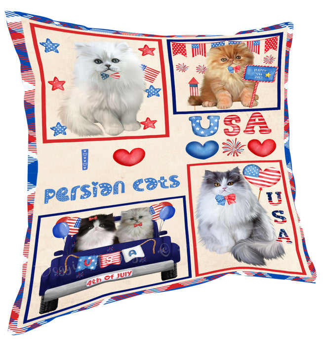 4th of July Independence Day I Love USA Persian Cats Pillow with Top Quality High-Resolution Images - Ultra Soft Pet Pillows for Sleeping - Reversible & Comfort - Ideal Gift for Dog Lover - Cushion for Sofa Couch Bed - 100% Polyester