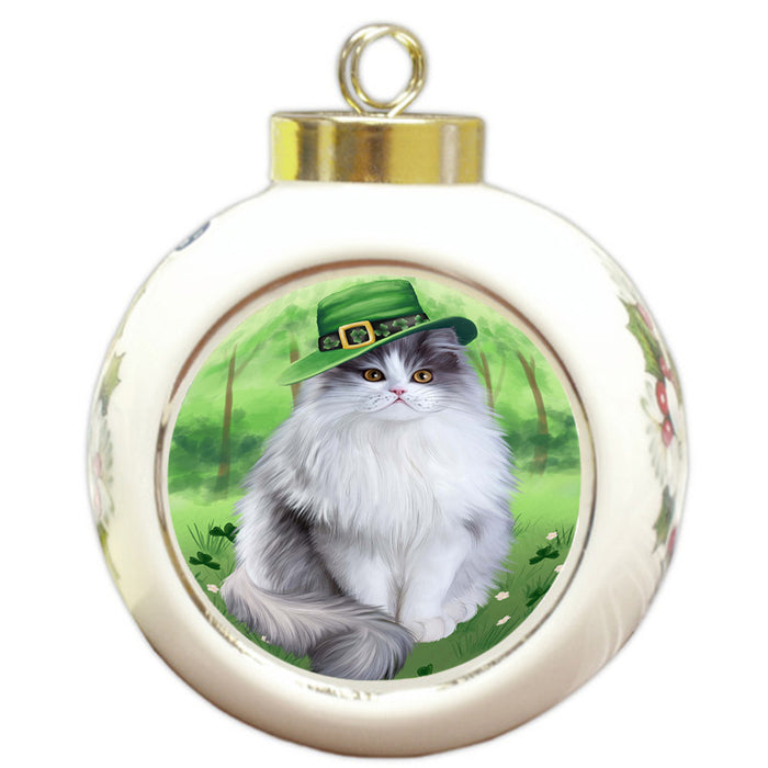 St. Patricks Day Irish Portrait Persian Cat Round Ball Christmas Ornament RBPOR49335
