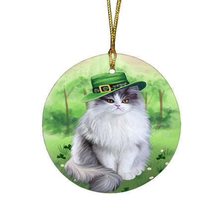 St. Patricks Day Irish Portrait Persian Cat Round Flat Christmas Ornament RFPOR49326