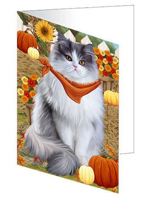 Fall Autumn Greeting Persian Cat with Pumpkins Handmade Artwork Assorted Pets Greeting Cards and Note Cards with Envelopes for All Occasions and Holiday Seasons GCD56480