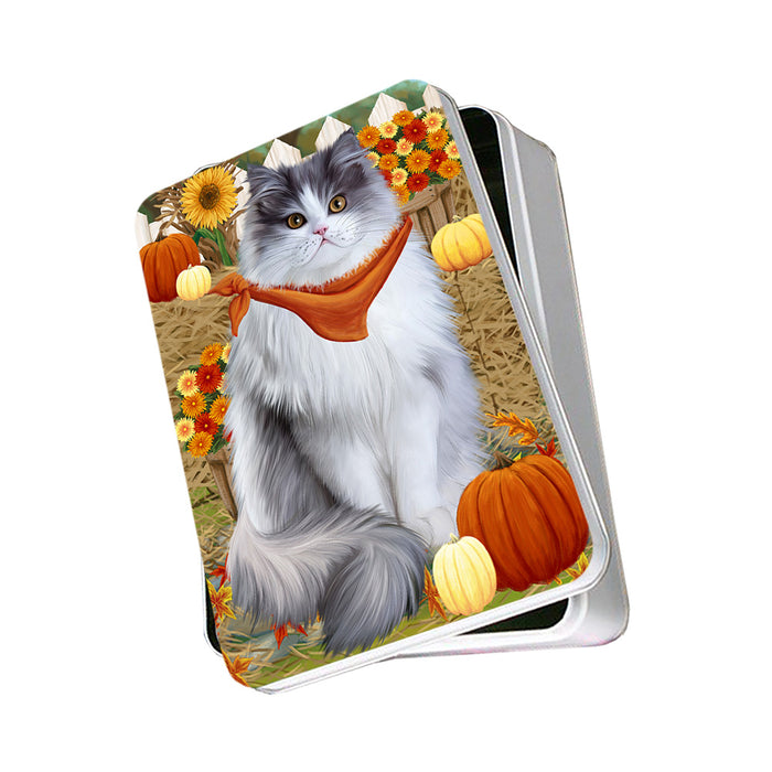 Fall Autumn Greeting Persian Cat with Pumpkins Photo Storage Tin PITN50817