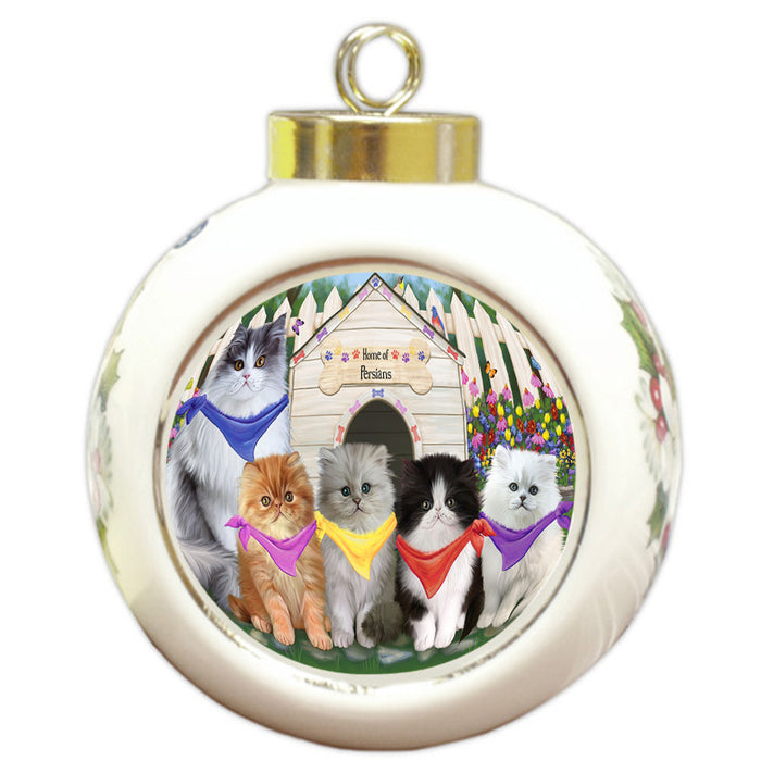 Spring Dog House Persian Cats Round Ball Christmas Ornament RBPOR49927