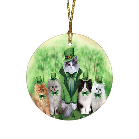 St. Patricks Day Irish Family Portrait Persian Cats Round Flat Christmas Ornament RFPOR49327