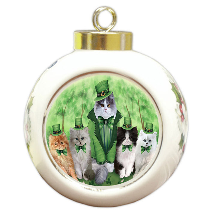 St. Patricks Day Irish Family Portrait Persian Cats Round Ball Christmas Ornament RBPOR49336