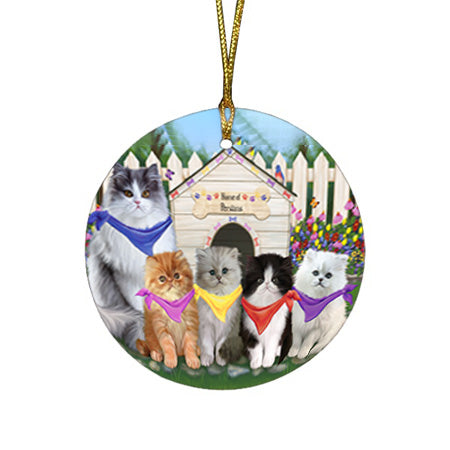 Spring Dog House Persian Cats Round Flat Christmas Ornament RFPOR49918