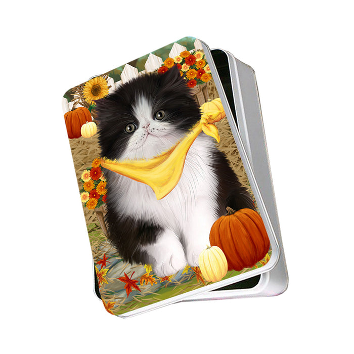 Fall Autumn Greeting Persian Cat with Pumpkins Photo Storage Tin PITN50818