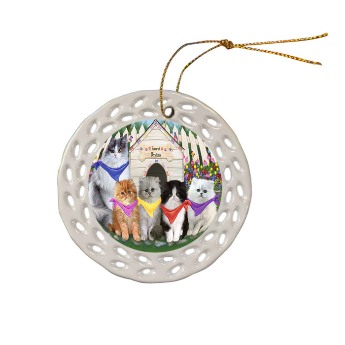 Spring Dog House Persian Cats Ceramic Doily Ornament DPOR49927