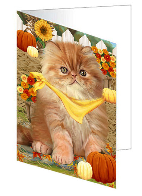 Fall Autumn Greeting Persian Cat with Pumpkins Handmade Artwork Assorted Pets Greeting Cards and Note Cards with Envelopes for All Occasions and Holiday Seasons GCD56486