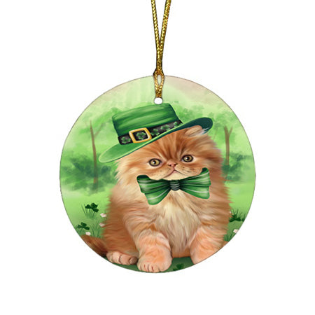 St. Patricks Day Irish Portrait Persian Cat Round Flat Christmas Ornament RFPOR49328