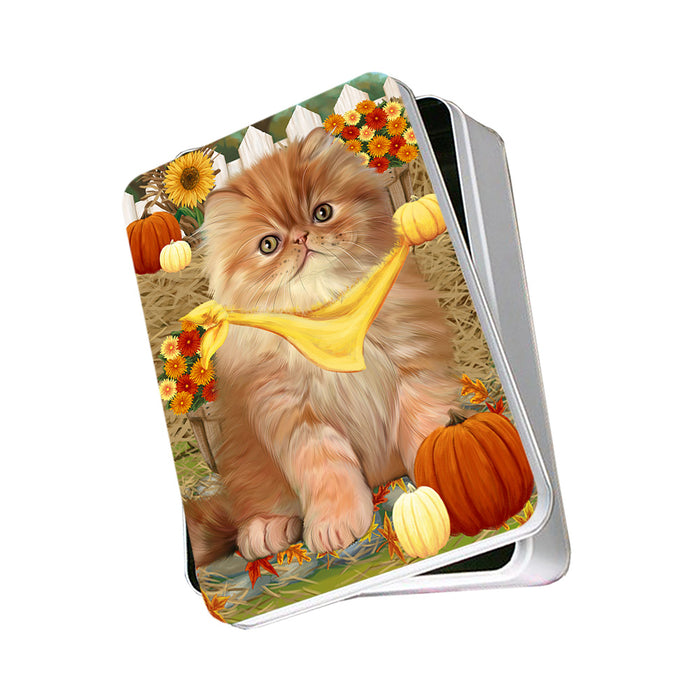Fall Autumn Greeting Persian Cat with Pumpkins Photo Storage Tin PITN50819
