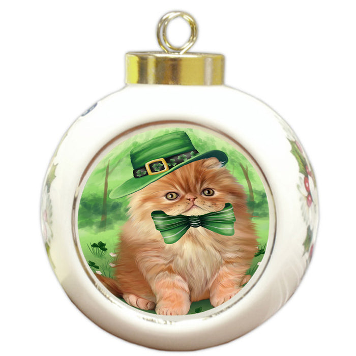 St. Patricks Day Irish Portrait Persian Cat Round Ball Christmas Ornament RBPOR49337