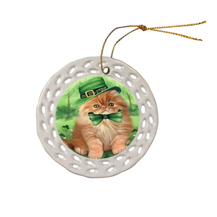 St. Patricks Day Irish Portrait Persian Cat Ceramic Doily Ornament DPOR49337