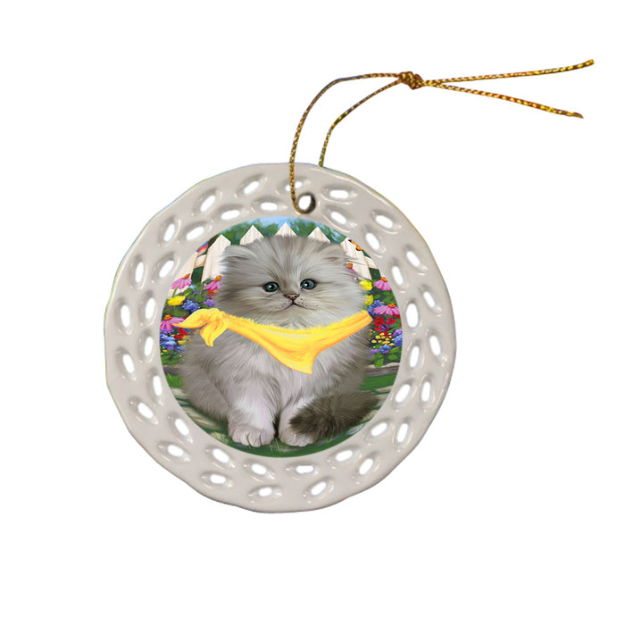 Spring Floral Persian Cat Ceramic Doily Ornament DPOR49928
