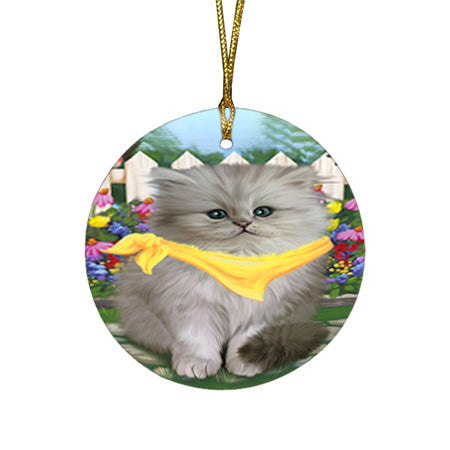 Spring Floral Persian Cat Round Flat Christmas Ornament RFPOR49919