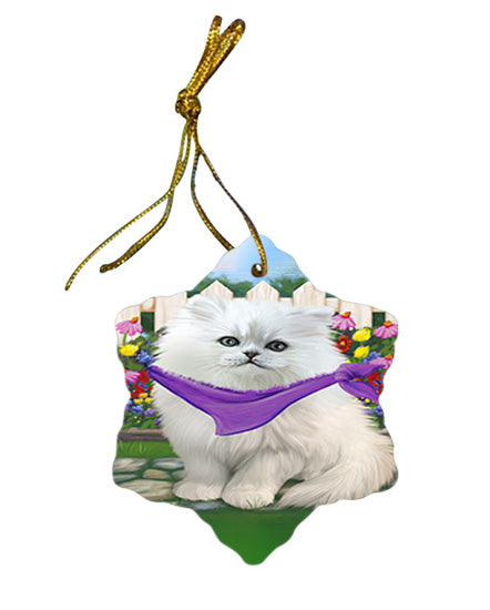 Spring Floral Persian Cat Star Porcelain Ornament SPOR49921