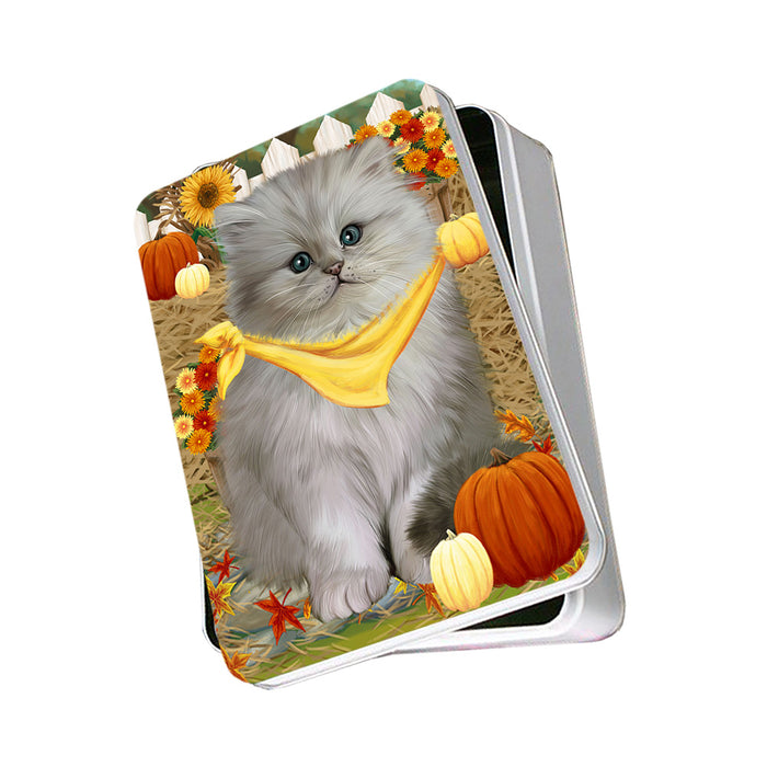 Fall Autumn Greeting Persian Cat with Pumpkins Photo Storage Tin PITN50820