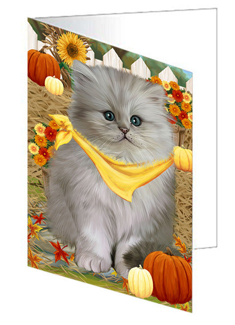 Fall Autumn Greeting Persian Cat with Pumpkins Handmade Artwork Assorted Pets Greeting Cards and Note Cards with Envelopes for All Occasions and Holiday Seasons GCD56489