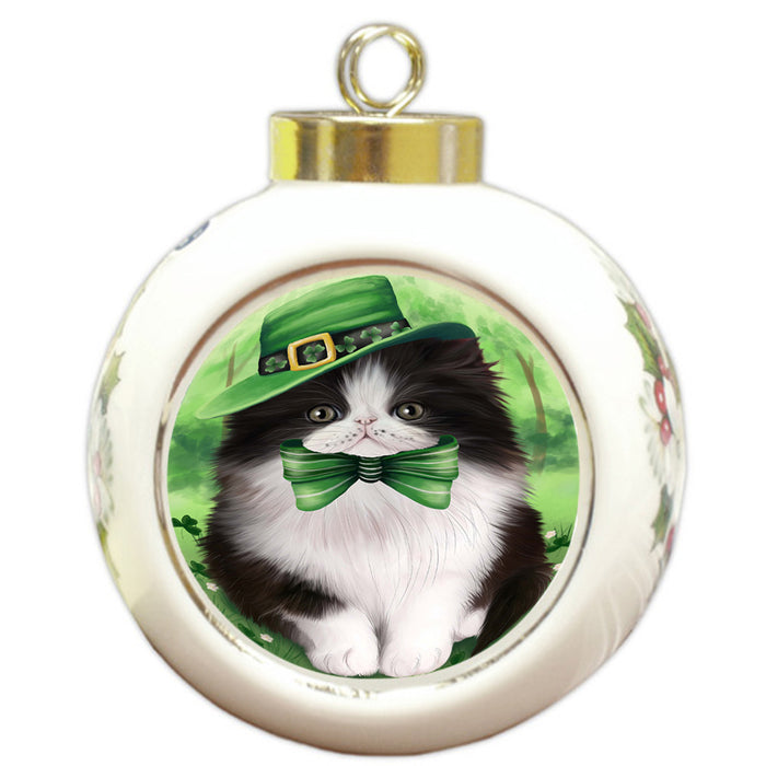 St. Patricks Day Irish Portrait Persian Cat Round Ball Christmas Ornament RBPOR49338