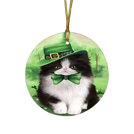 St. Patricks Day Irish Portrait Persian Cat Round Flat Christmas Ornament RFPOR49329