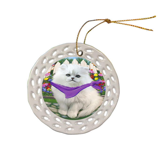 Spring Floral Persian Cat Ceramic Doily Ornament DPOR49929