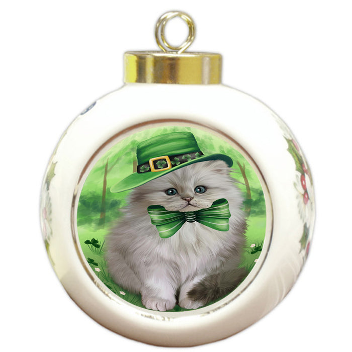 St. Patricks Day Irish Portrait Persian Cat Round Ball Christmas Ornament RBPOR49339