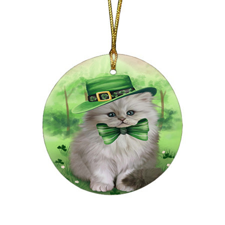 St. Patricks Day Irish Portrait Persian Cat Round Flat Christmas Ornament RFPOR49330