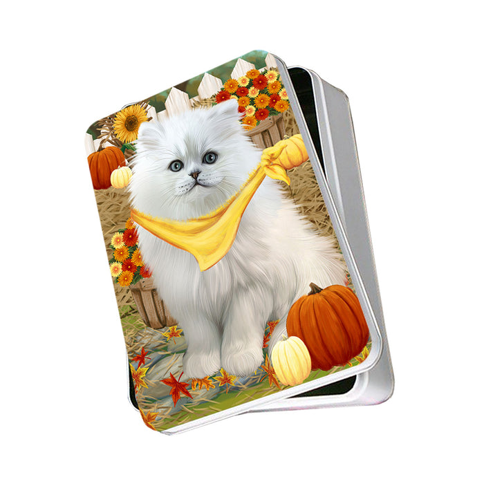 Fall Autumn Greeting Persian Cat with Pumpkins Photo Storage Tin PITN50821