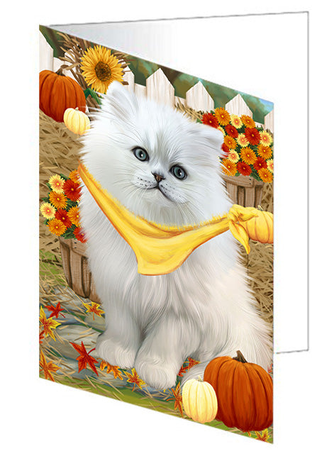 Fall Autumn Greeting Persian Cat with Pumpkins Handmade Artwork Assorted Pets Greeting Cards and Note Cards with Envelopes for All Occasions and Holiday Seasons GCD56492
