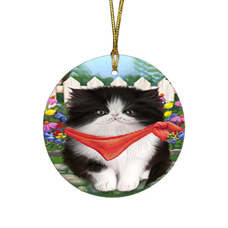 Spring Floral Persian Cat Round Flat Christmas Ornament RFPOR49921