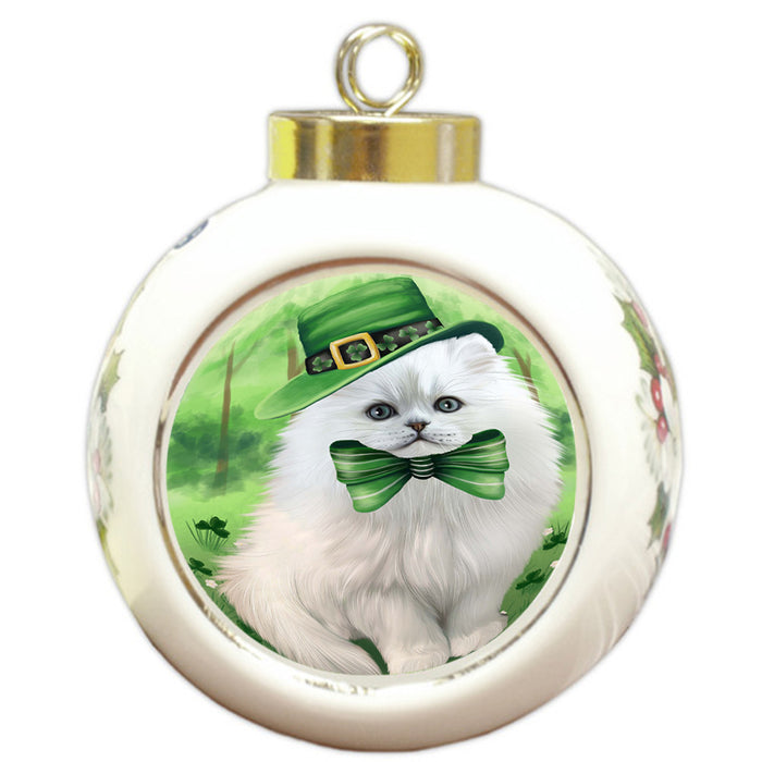 St. Patricks Day Irish Portrait Persian Cat Round Ball Christmas Ornament RBPOR49340