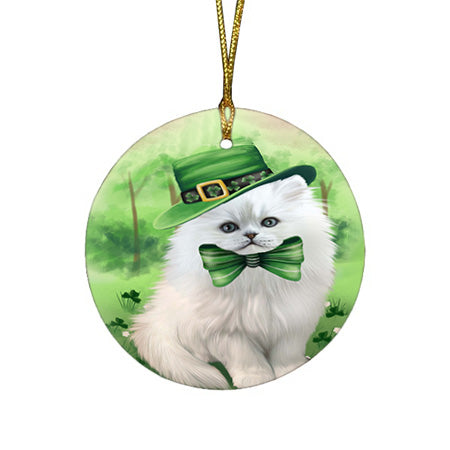St. Patricks Day Irish Portrait Persian Cat Round Flat Christmas Ornament RFPOR49331
