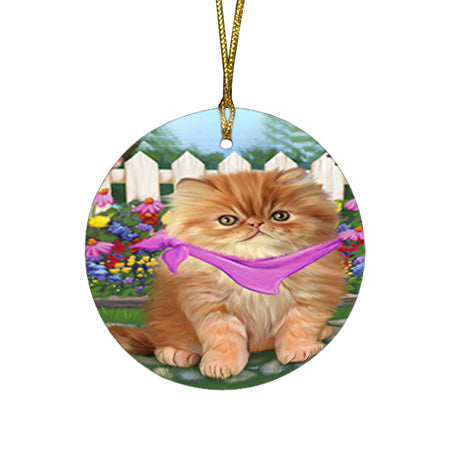 Spring Floral Persian Cat Round Flat Christmas Ornament RFPOR49922