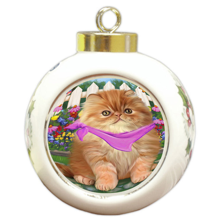Spring Floral Persian Cat Round Ball Christmas Ornament RBPOR49931