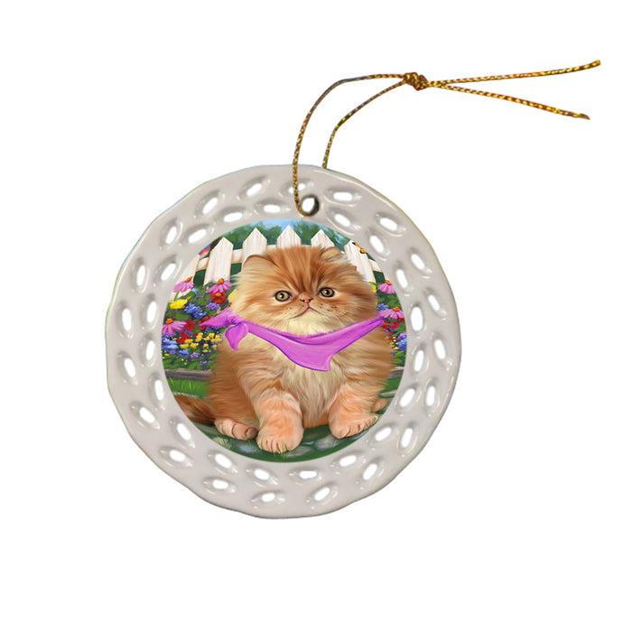 Spring Floral Persian Cat Ceramic Doily Ornament DPOR49931