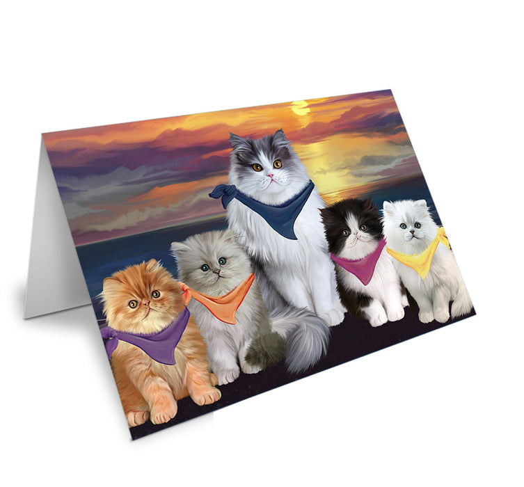 Family Sunset Portrait Persian Cats Dog Handmade Artwork Assorted Pets Greeting Cards and Note Cards with Envelopes for All Occasions and Holiday Seasons GCD54830