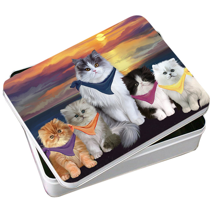 Family Sunset Portrait Persian Cats Photo Storage Tin PITN50267