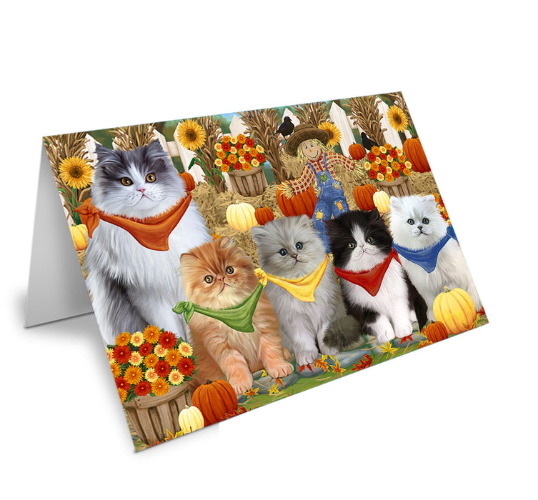 Fall Festive Gathering Persian Cats with Pumpkins Handmade Artwork Assorted Pets Greeting Cards and Note Cards with Envelopes for All Occasions and Holiday Seasons GCD56402