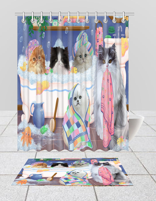 Rub A Dub Dogs In A Tub Persian Cats Bath Mat and Shower Curtain Combo