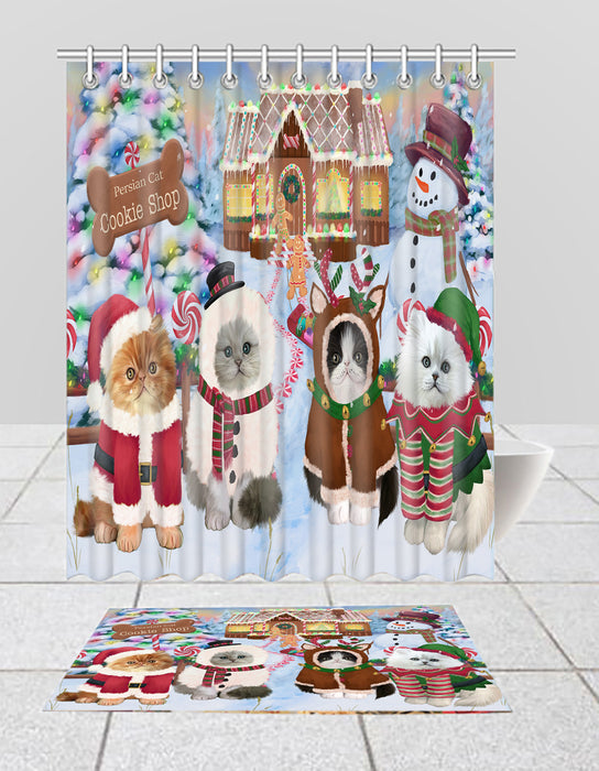 Holiday Gingerbread Cookie Persian Cats  Bath Mat and Shower Curtain Combo