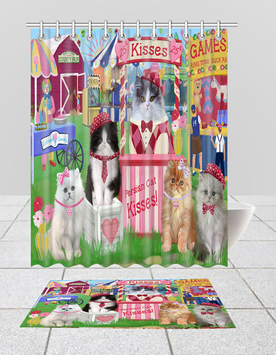 Carnival Kissing Booth Persian Cats Bath Mat and Shower Curtain Combo