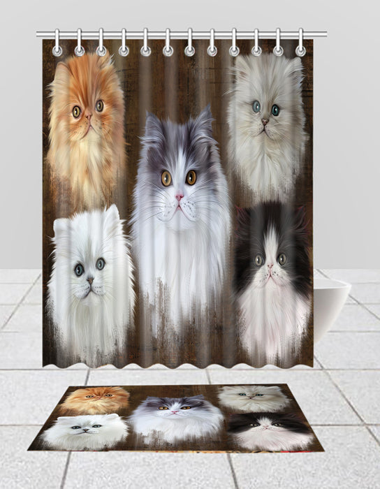 Rustic Persian Cats Bath Mat and Shower Curtain Combo