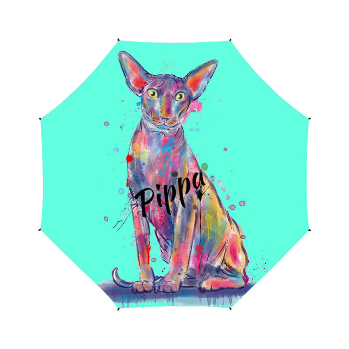 Custom Pet Name Personalized Watercolor Peterbald CatSemi-Automatic Foldable Umbrella