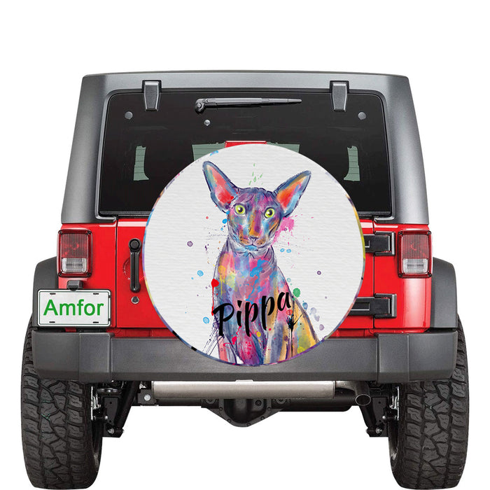 Custom Pet Name Personalized Watercolor Peterbald Cat Car Tire Cover