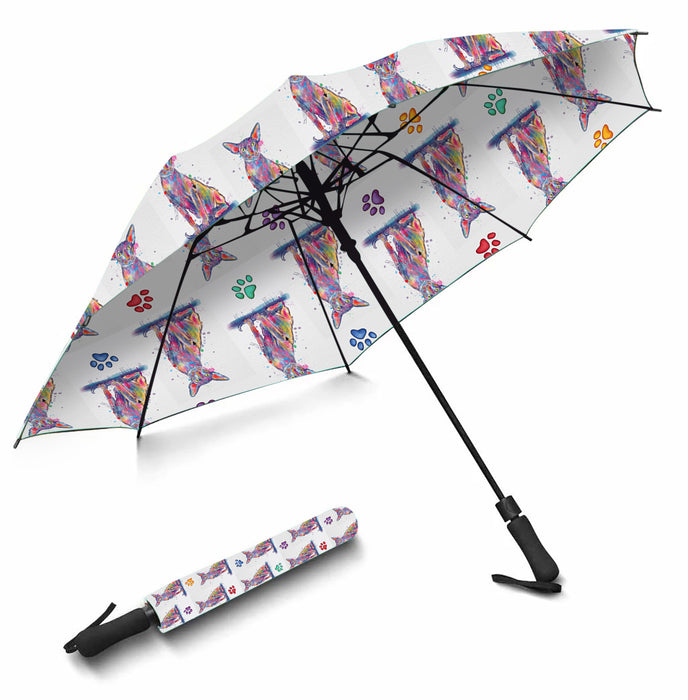Watercolor Mini Peterbald CatsSemi-Automatic Foldable Umbrella