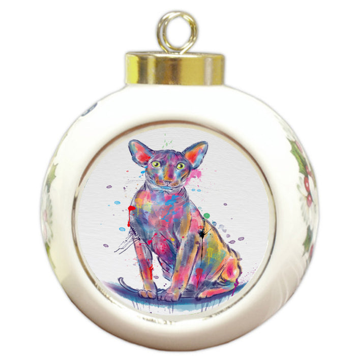 Watercolor Peterbald Cat Round Ball Christmas Ornament RBPOR58491