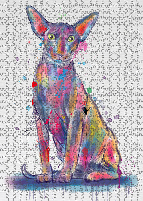 Watercolor Peterbald Cat Portrait Jigsaw Puzzle for Adults Animal Interlocking Puzzle Game Unique Gift for Dog Lover's