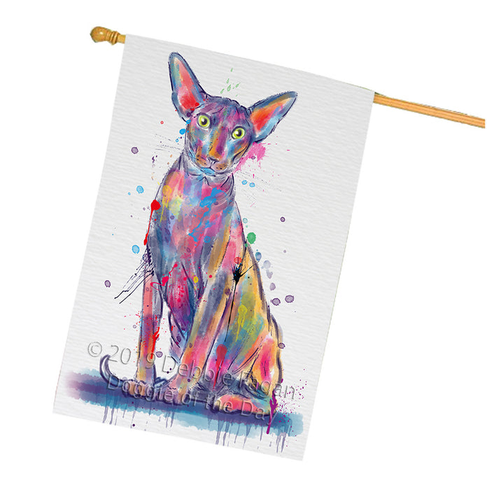 Watercolor Peterbald Cat House Flag FLG66179
